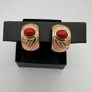 CHRISTIAN DIOR Red Coral Cabochon Clip
On Earrings Vintage